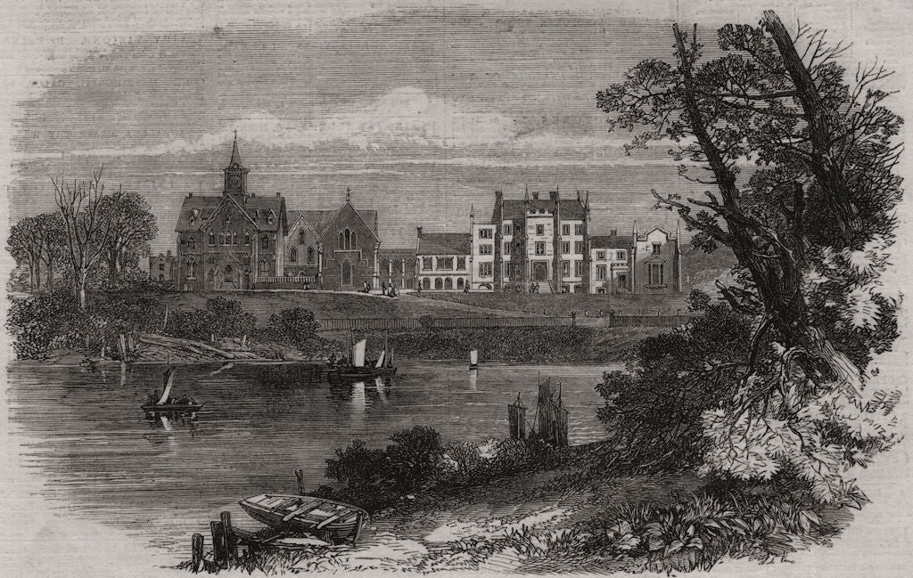 Bishop's College, Lenoxville, Lower Canada 1865 old antique print picture